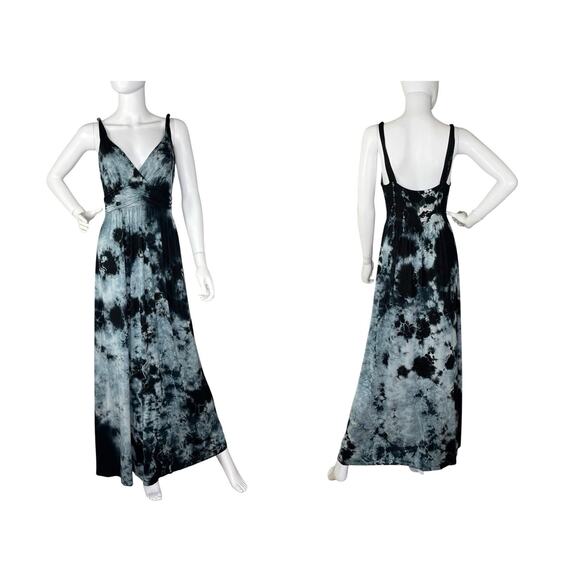 Green Dragon Dresses & Skirts - NWOT Green Dragon Maxi Dress Ruched Boho Summer Acid Wash Black Blue Size M